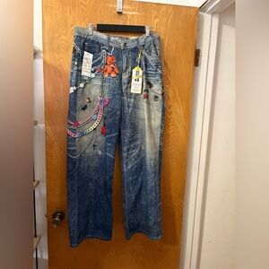 Celebrity Ace graphic Embellished Blue Jeans with Chains and Charms 16